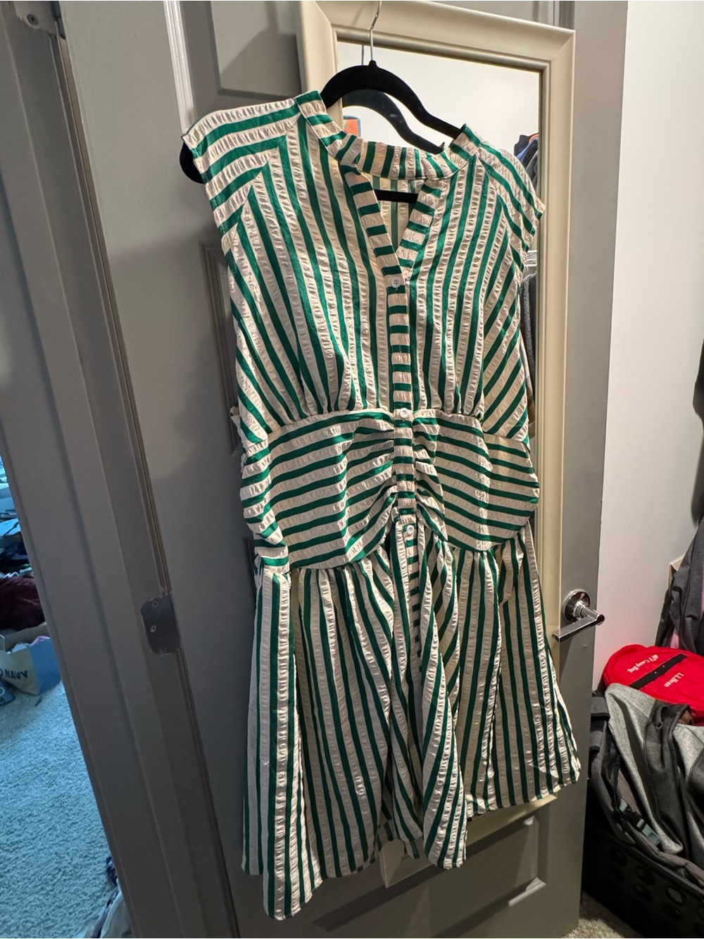 SHEIN Green and White Striped Mini Dress